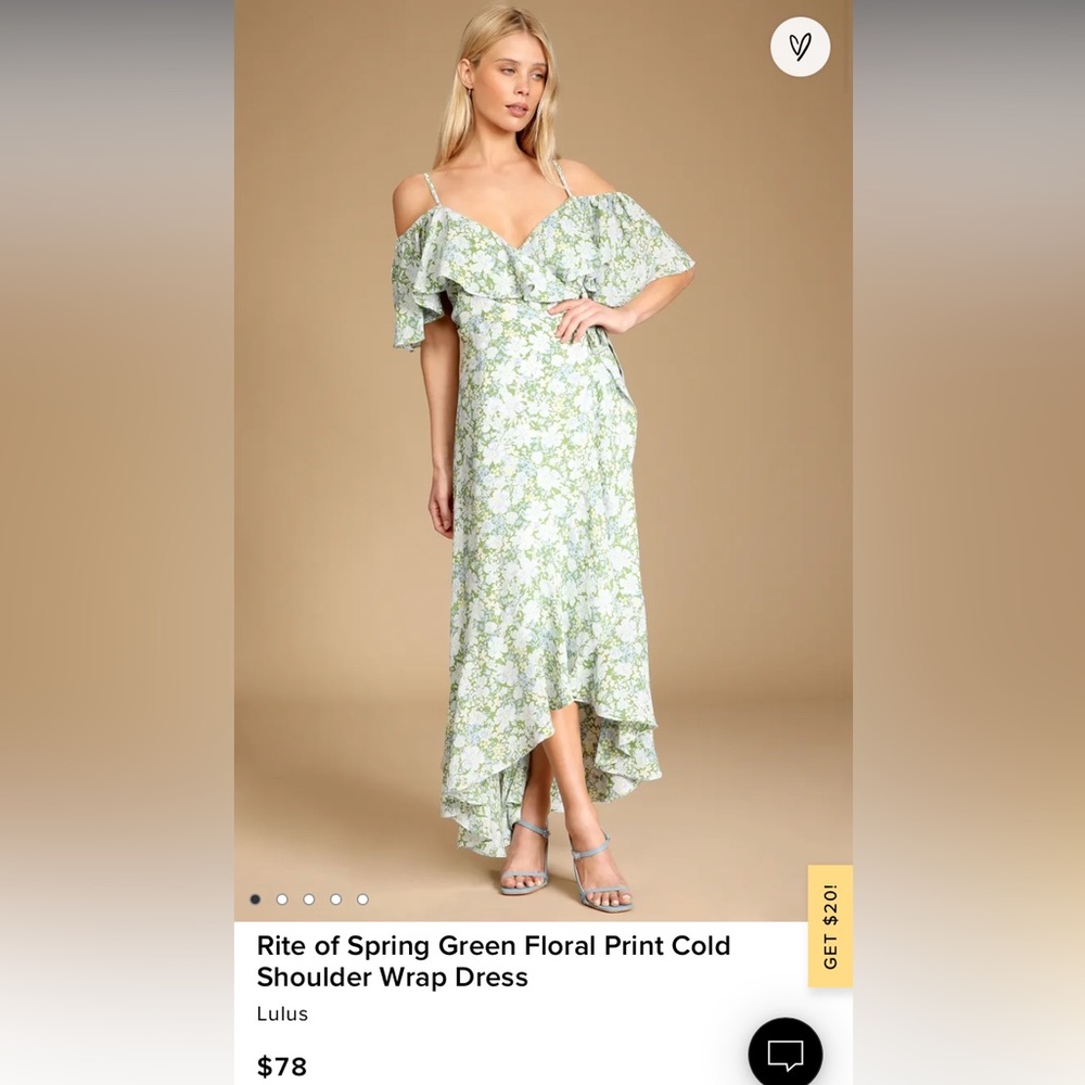 NWT- LuLus Rite of Spring Green Floral Print Cold Shoulder Wrap Dress